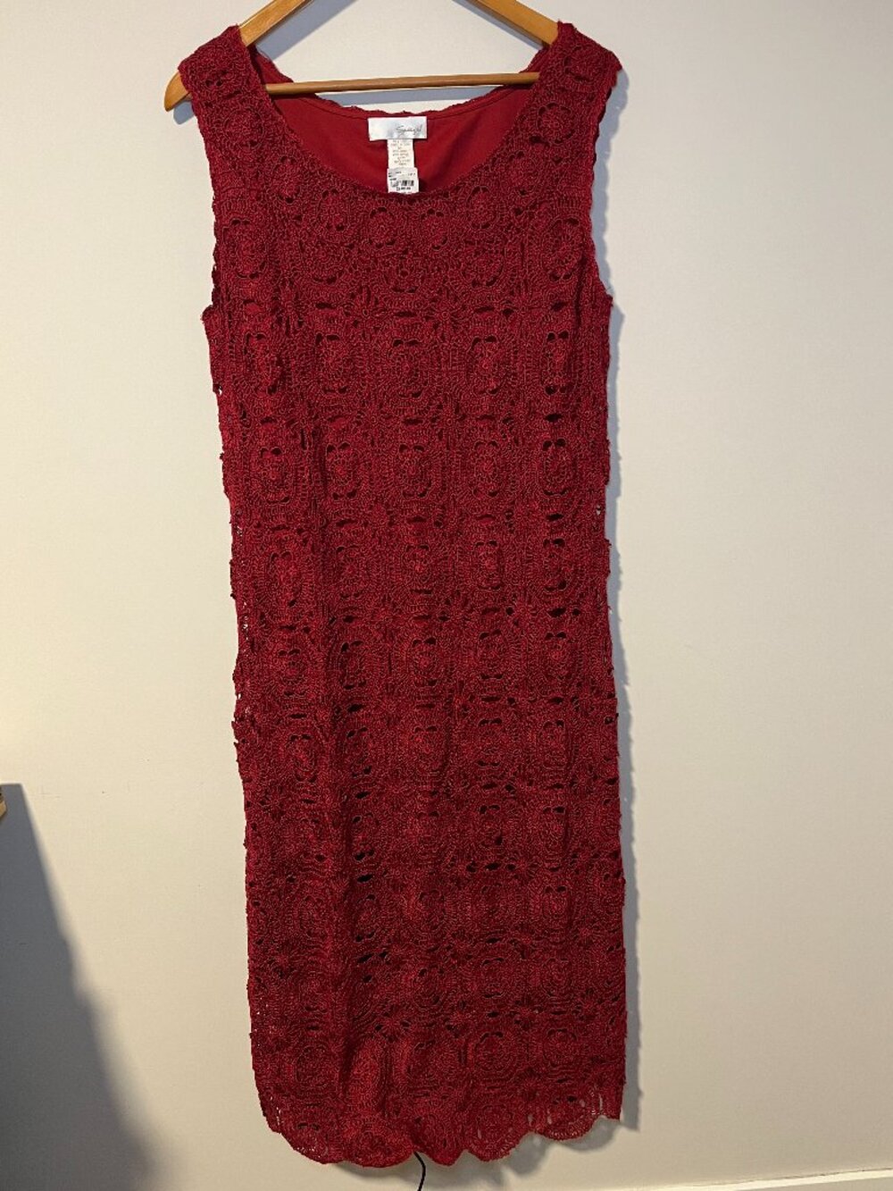 Y2K Crochet Knit Maxi Sleeveless Tank Dress Spiegel XL NEW Burgundy Red Wine 90s